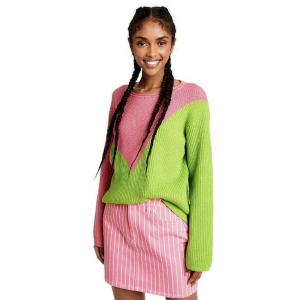 Victor Glemaud X Target Pink & Green Color Block Sweater Size Medium